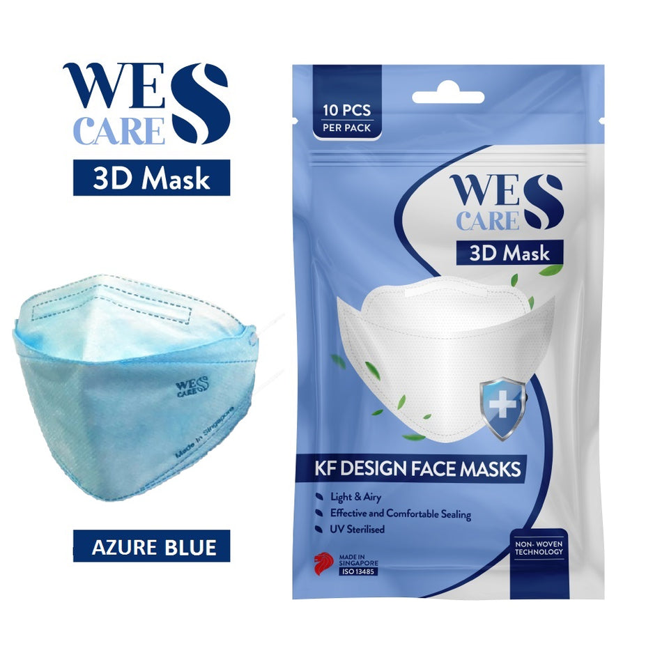 3D Premium Face Mask - Azure Blue [20Pcs]  (KF Design) | Made in Singapore | BFE 99.9% UV Sterilised